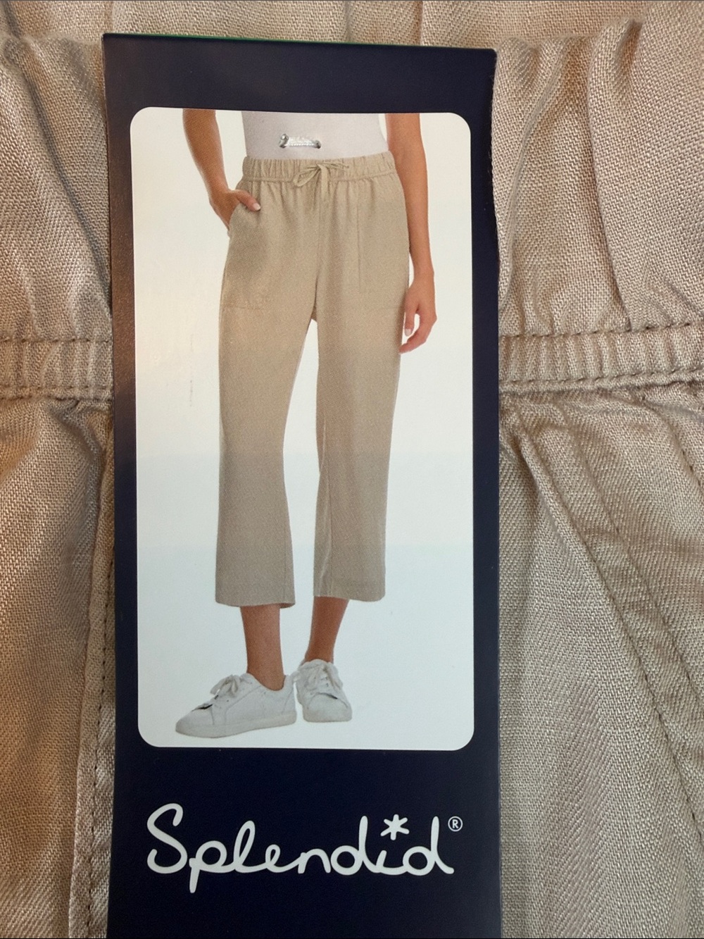 Splendid Beige Cropped Drawcord Wide-Leg Pants